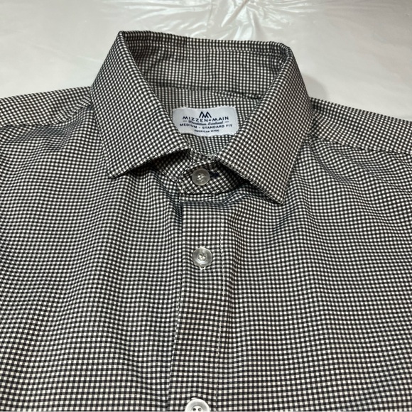 Mizzen + Main Checker SHIRT Spinnaker Standard Fit Button Black White GINGHAM M - Picture 11 of 14